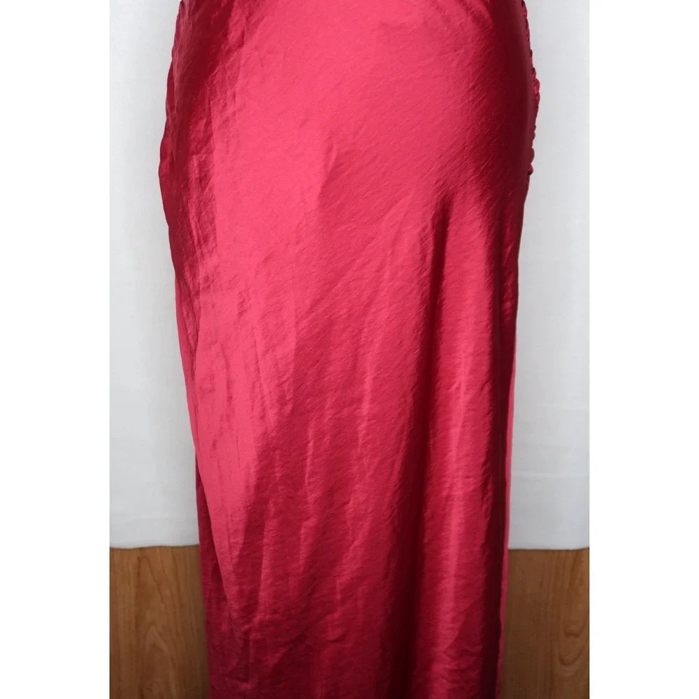 Abercrombie Fitch Satin Cowl Neck Maxi Satin Dress Ruched Slit M Classy NWT